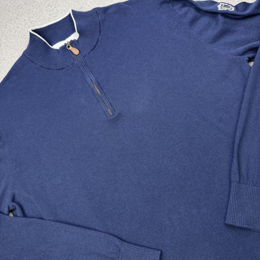 johnnie-O Sweater Mens Medium Navy Quarter Zip Mock Neck Cotton Silk Blend Golf